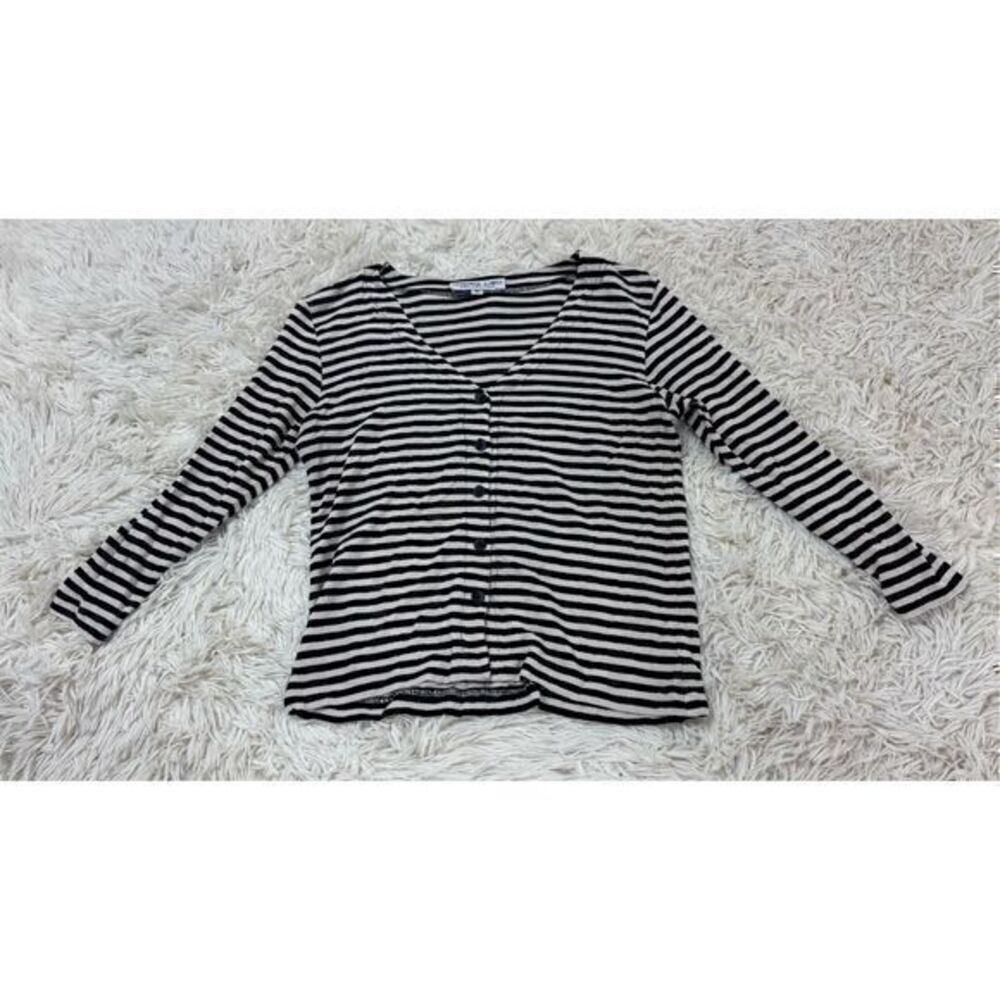 Black & Cream Striped Button Down Vintage Blouse by Andria Lieu size Small